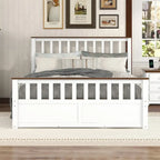 Lit plate-forme en bois Queen Size avec deux tiroirs et lattes en bois, blanc+noyer
