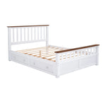 Lit plate-forme en bois Queen Size avec deux tiroirs et lattes en bois, blanc+noyer