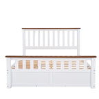 Lit plate-forme en bois Queen Size avec deux tiroirs et lattes en bois, blanc+noyer