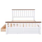 Lit plate-forme en bois Queen Size avec deux tiroirs et lattes en bois, blanc+noyer