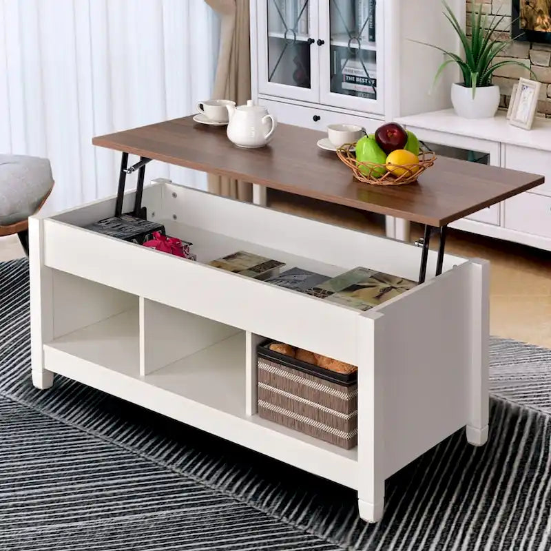 Table basse relevable avec rangement intégré