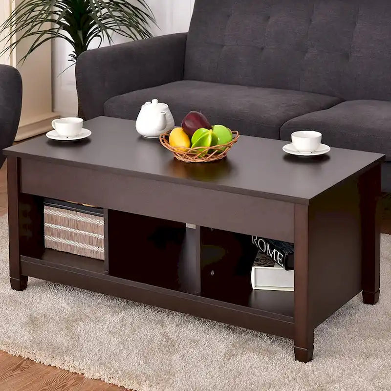 Table basse relevable avec rangement intégré