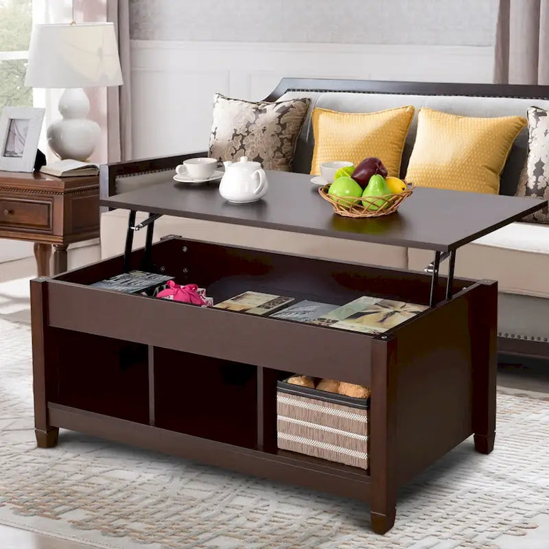 Table basse relevable avec rangement intégré