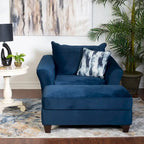 Fauteuils et repose-pieds rembourrés en bleu marine
