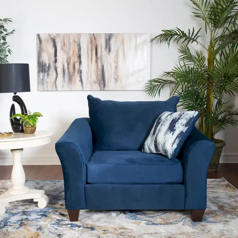 Fauteuils et repose-pieds rembourrés en bleu marine