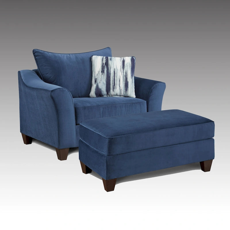 Fauteuils et repose-pieds rembourrés en bleu marine