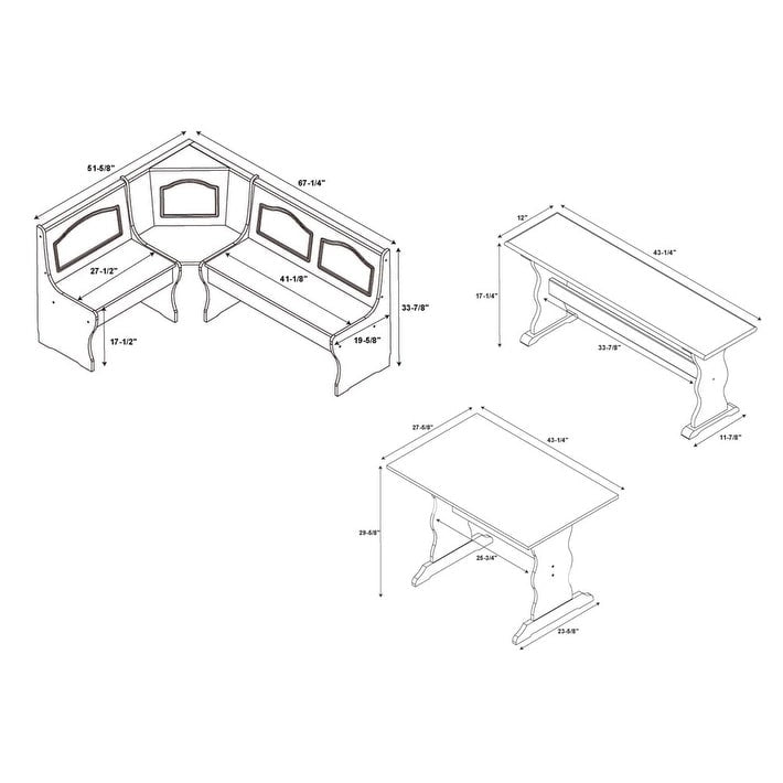 Ensemble table de petit-déjeuner et chaises d'angle trois pièces Honey Pine