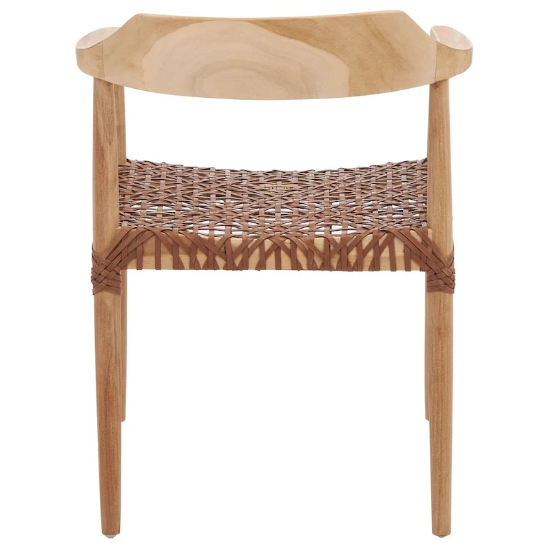 Fauteuil lounge en cuir tressé et bois massif - 22 pouces de large x 20,5 pouces de long x 28,5 pouces de haut - 22 pouces de large x 21 pouces de profondeur x 29 pouces de haut