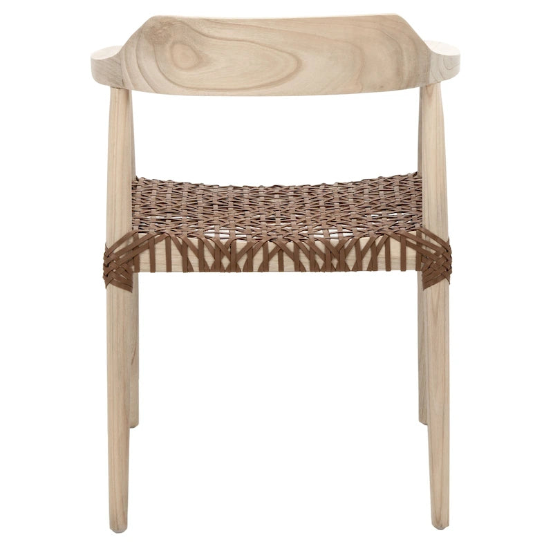 Fauteuil lounge en cuir tressé et bois massif - 22 pouces de large x 20,5 pouces de long x 28,5 pouces de haut - 22 pouces de large x 21 pouces de profondeur x 29 pouces de haut