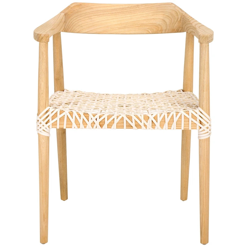 Fauteuil lounge en cuir tressé et bois massif - 22 pouces de large x 20,5 pouces de long x 28,5 pouces de haut - 22 pouces de large x 21 pouces de profondeur x 29 pouces de haut