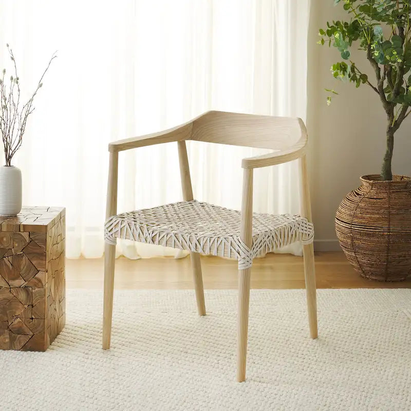 Fauteuil lounge en cuir tressé et bois massif - 22 pouces de large x 20,5 pouces de long x 28,5 pouces de haut - 22 pouces de large x 21 pouces de profondeur x 29 pouces de haut