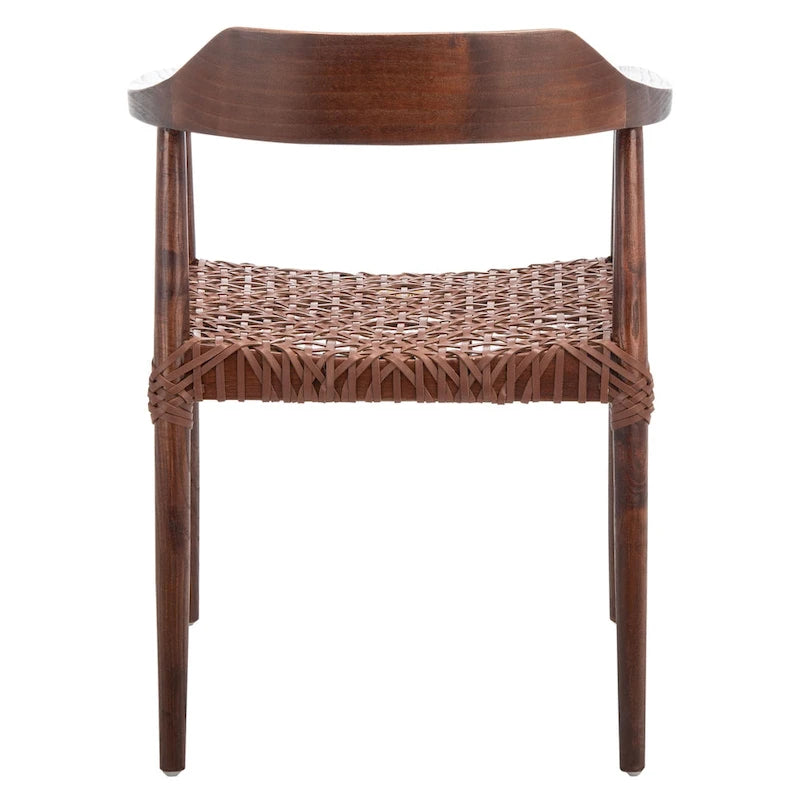 Fauteuil lounge en cuir tressé et bois massif - 22 pouces de large x 20,5 pouces de long x 28,5 pouces de haut - 22 pouces de large x 21 pouces de profondeur x 29 pouces de haut