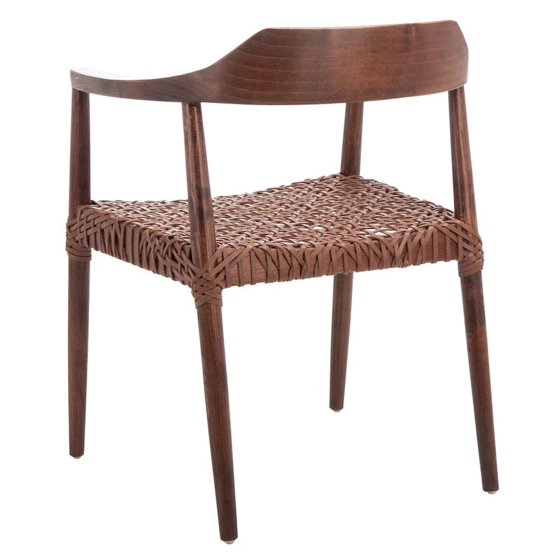 Fauteuil lounge en cuir tressé et bois massif - 22 pouces de large x 20,5 pouces de long x 28,5 pouces de haut - 22 pouces de large x 21 pouces de profondeur x 29 pouces de haut