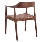 Fauteuil lounge en cuir tressé et bois massif - 22 pouces de large x 20,5 pouces de long x 28,5 pouces de haut - 22 pouces de large x 21 pouces de profondeur x 29 pouces de haut