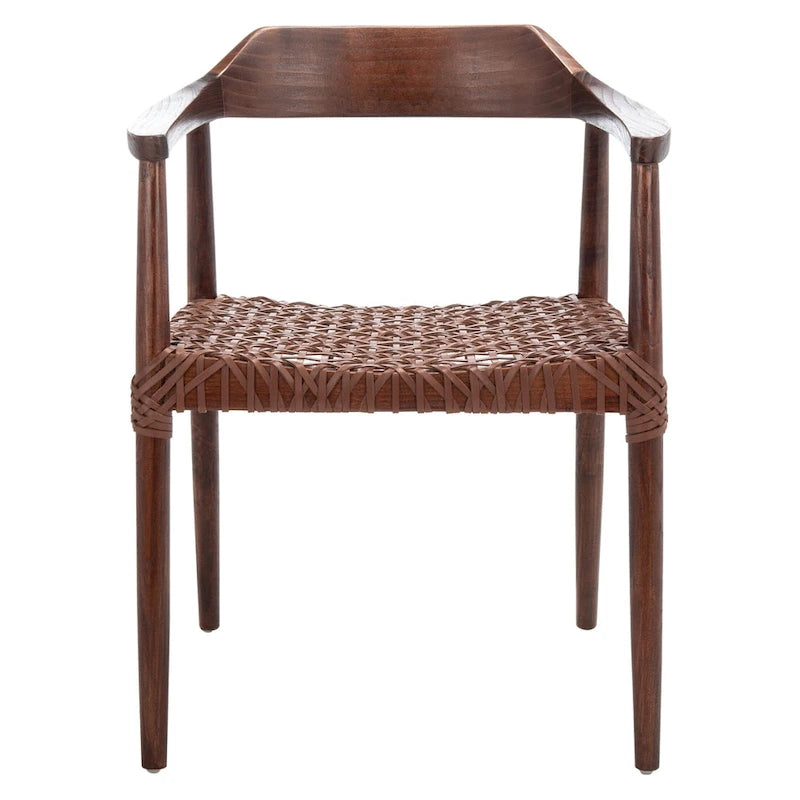 Fauteuil lounge en cuir tressé et bois massif - 22 pouces de large x 20,5 pouces de long x 28,5 pouces de haut - 22 pouces de large x 21 pouces de profondeur x 29 pouces de haut
