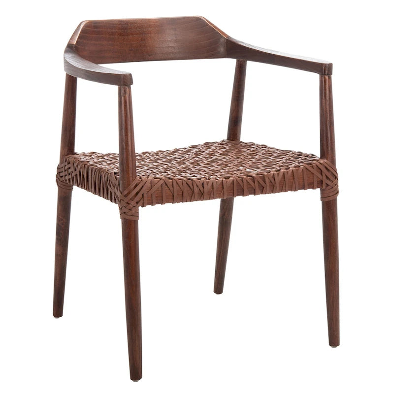 Fauteuil lounge en cuir tressé et bois massif - 22 pouces de large x 20,5 pouces de long x 28,5 pouces de haut - 22 pouces de large x 21 pouces de profondeur x 29 pouces de haut