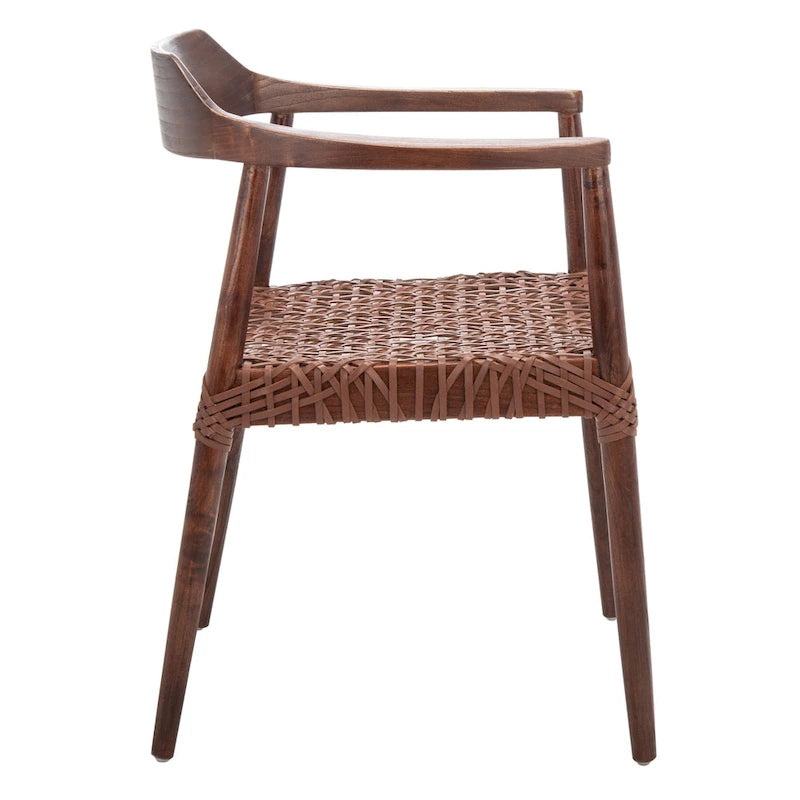 Fauteuil lounge en cuir tressé et bois massif - 22 pouces de large x 20,5 pouces de long x 28,5 pouces de haut - 22 pouces de large x 21 pouces de profondeur x 29 pouces de haut