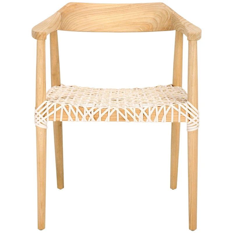 Fauteuil lounge en cuir tressé et bois massif - 22 pouces de large x 20,5 pouces de long x 28,5 pouces de haut - 22 pouces de large x 21 pouces de profondeur x 29 pouces de haut