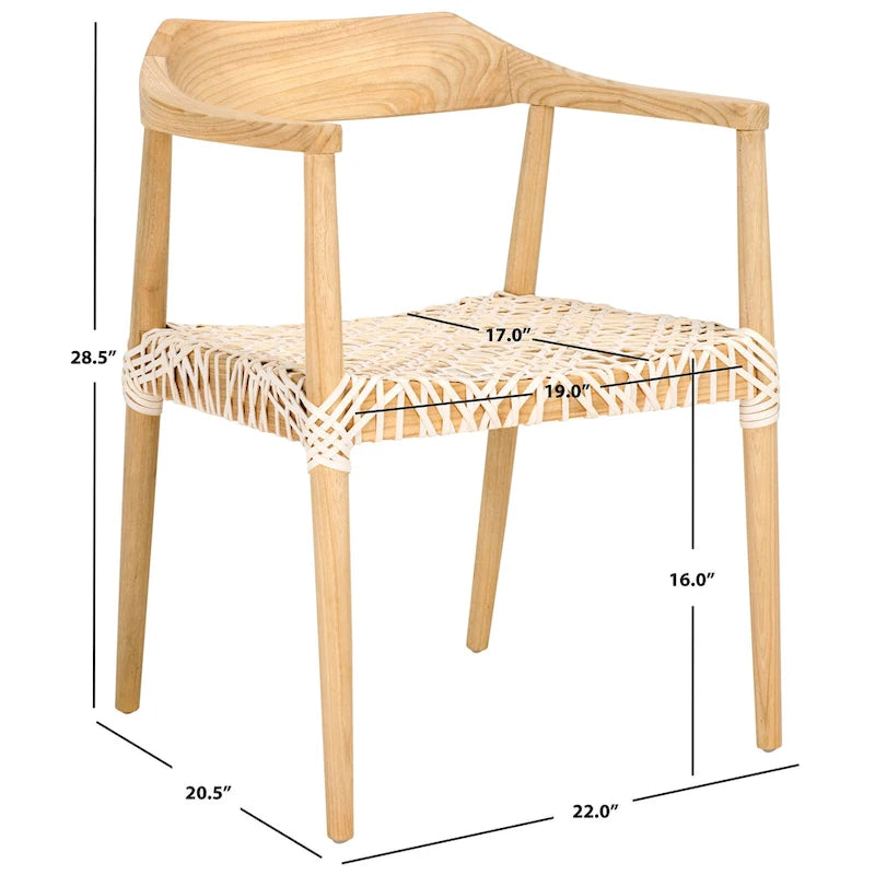 Fauteuil lounge en cuir tressé et bois massif - 22 pouces de large x 20,5 pouces de long x 28,5 pouces de haut - 22 pouces de large x 21 pouces de profondeur x 29 pouces de haut