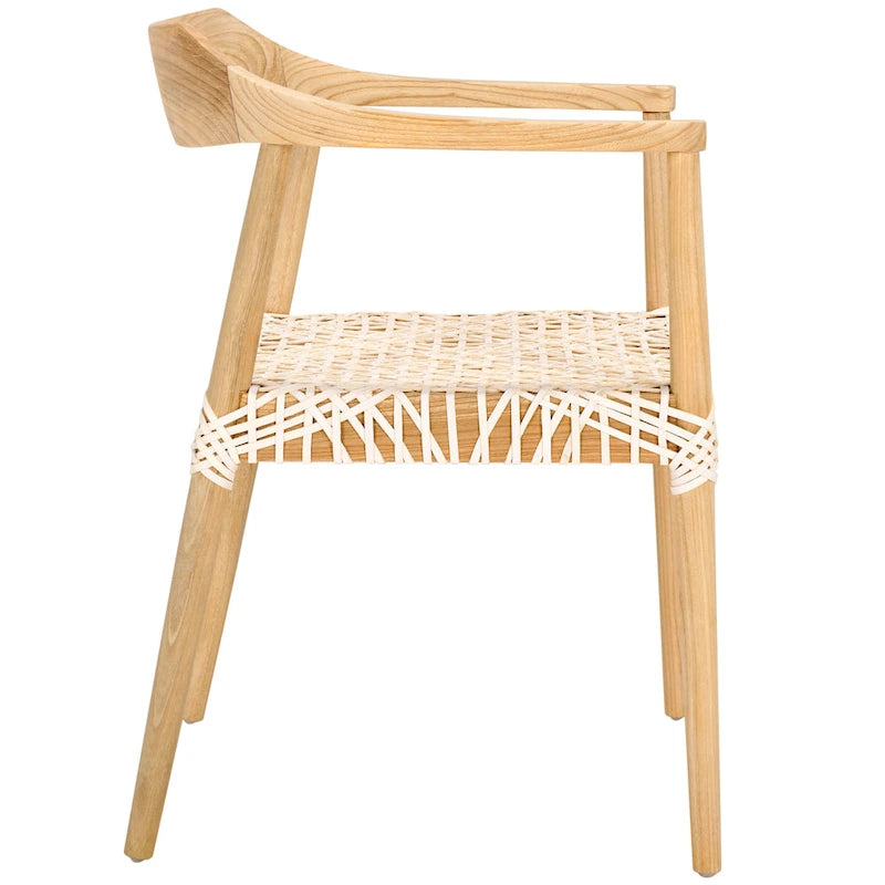 Fauteuil lounge en cuir tressé et bois massif - 22 pouces de large x 20,5 pouces de long x 28,5 pouces de haut - 22 pouces de large x 21 pouces de profondeur x 29 pouces de haut