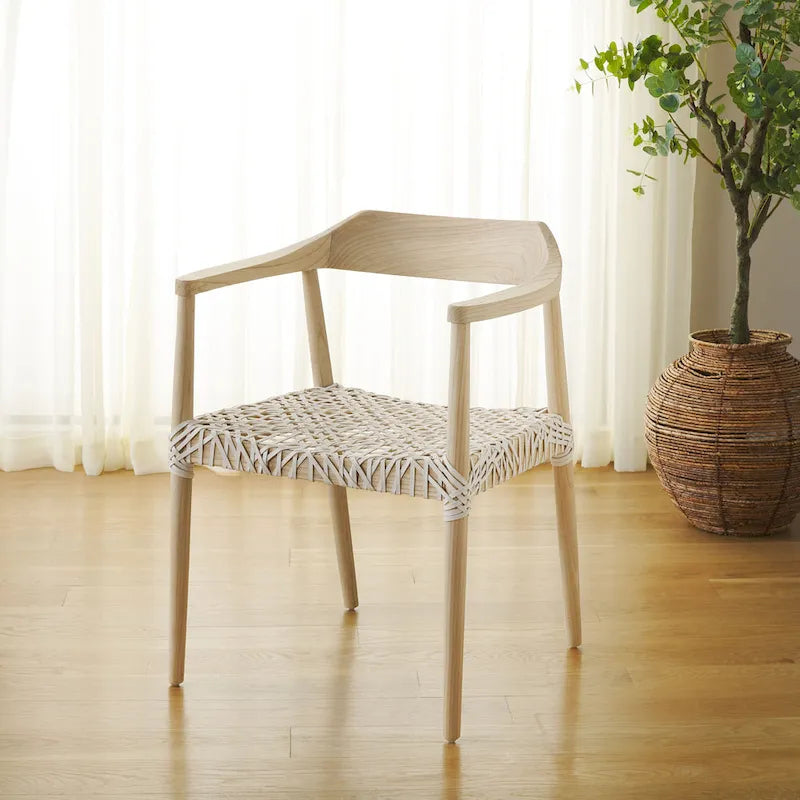 Fauteuil lounge en cuir tressé et bois massif - 22 pouces de large x 20,5 pouces de long x 28,5 pouces de haut - 22 pouces de large x 21 pouces de profondeur x 29 pouces de haut