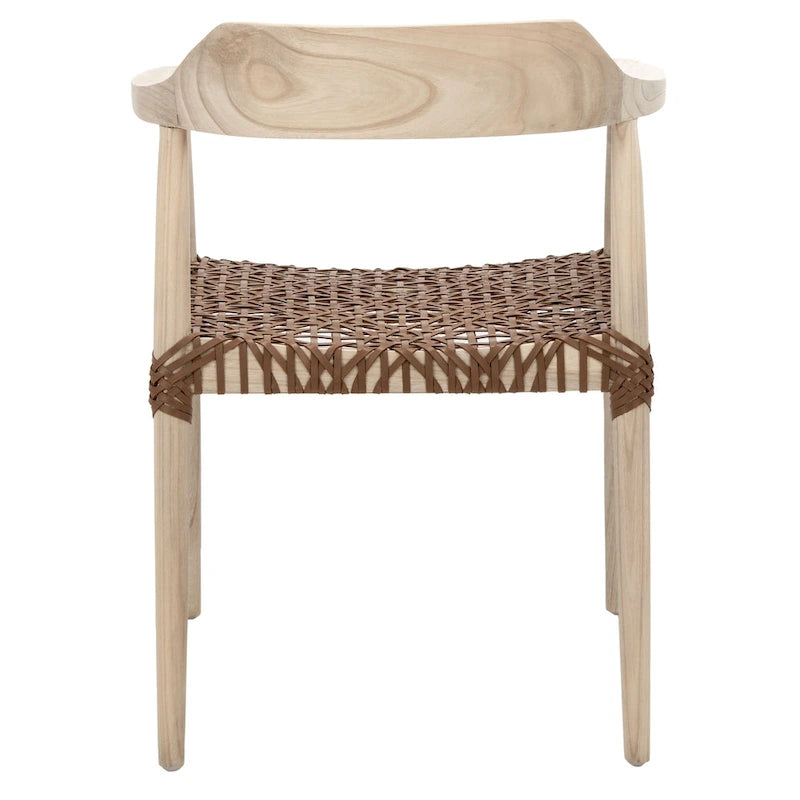 Fauteuil lounge en cuir tressé et bois massif - 22 pouces de large x 20,5 pouces de long x 28,5 pouces de haut - 22 pouces de large x 21 pouces de profondeur x 29 pouces de haut