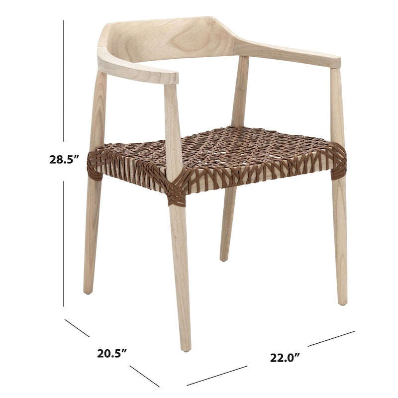 Fauteuil lounge en cuir tressé et bois massif - 22 pouces de large x 20,5 pouces de long x 28,5 pouces de haut - 22 pouces de large x 21 pouces de profondeur x 29 pouces de haut