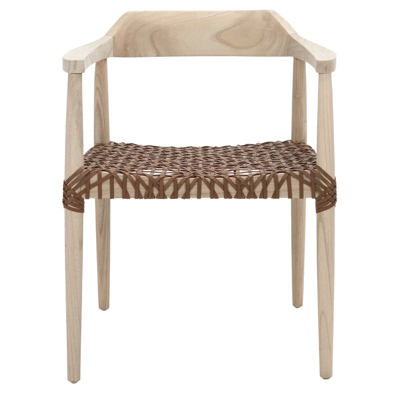 Fauteuil lounge en cuir tressé et bois massif - 22 pouces de large x 20,5 pouces de long x 28,5 pouces de haut - 22 pouces de large x 21 pouces de profondeur x 29 pouces de haut