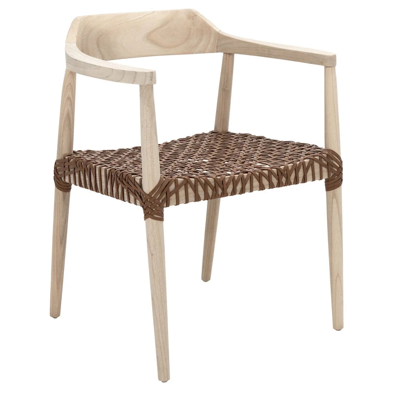 Fauteuil lounge en cuir tressé et bois massif - 22 pouces de large x 20,5 pouces de long x 28,5 pouces de haut - 22 pouces de large x 21 pouces de profondeur x 29 pouces de haut