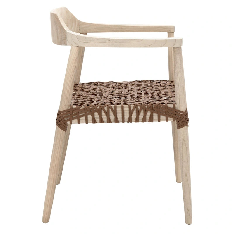 Fauteuil lounge en cuir tressé et bois massif - 22 pouces de large x 20,5 pouces de long x 28,5 pouces de haut - 22 pouces de large x 21 pouces de profondeur x 29 pouces de haut