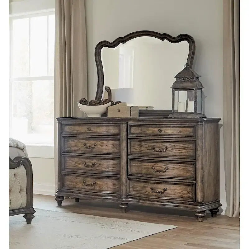 Ensemble traditionnel de 6 pièces de chambre à coucher de style formel en chêne brun de style ancien