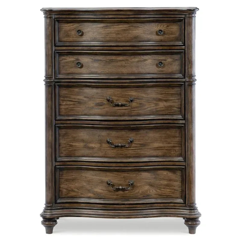 Ensemble traditionnel de 6 pièces de chambre à coucher de style formel en chêne brun de style ancien
