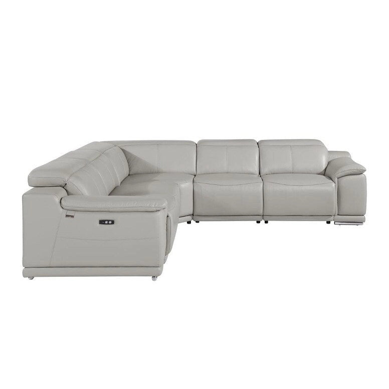 Canapé d'angle en U relax électrique en cuir véritable italien gris clair avec panneau de commande