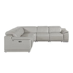 Canapé d'angle en U relax électrique en cuir véritable italien gris clair avec panneau de commande