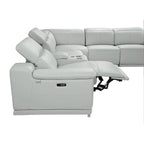 Canapé d'angle en U relax électrique en cuir véritable italien gris clair avec panneau de commande