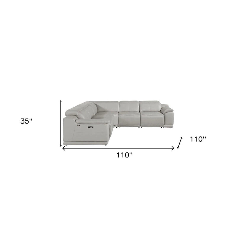 Canapé d'angle en U relax électrique en cuir véritable italien gris clair avec panneau de commande