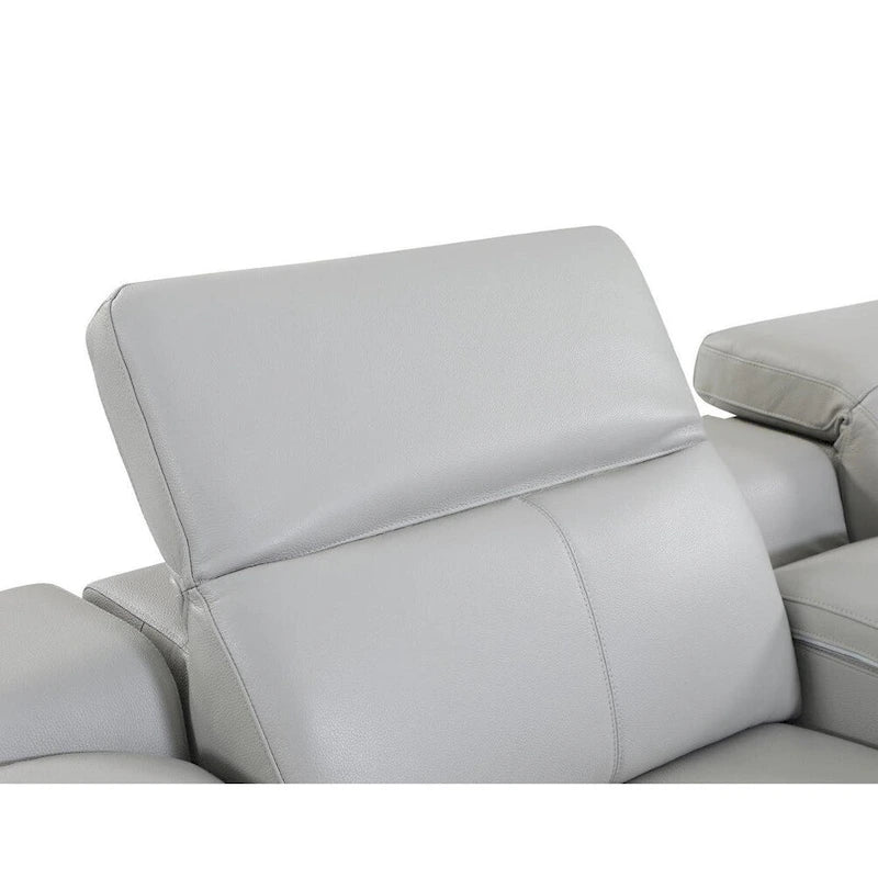 Canapé d'angle en U relax électrique en cuir véritable italien gris clair avec panneau de commande