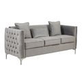 Canapé moderne de 73 pouces avec 3 oreillers, velours gris capitonné, pieds argentés