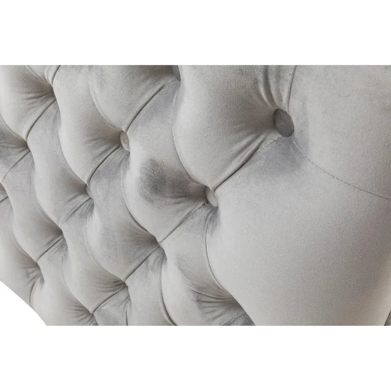 Canapé moderne de 73 pouces avec 3 oreillers, velours gris capitonné, pieds argentés