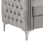 Canapé moderne de 73 pouces avec 3 oreillers, velours gris capitonné, pieds argentés