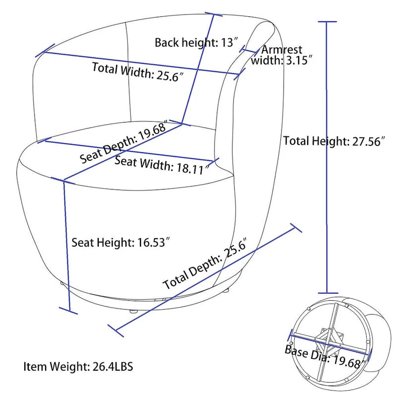 Fauteuil pivotant avec revêtement par poudre noir, bleu