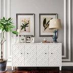 Bahut/buffet de rangement moderne blanc lavé de 60 pouces à 4 portes avec armoire de rangement accentuante en bois