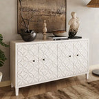 Bahut/buffet de rangement moderne blanc lavé de 60 pouces à 4 portes avec armoire de rangement accentuante en bois