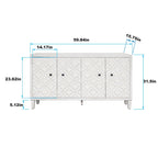 Bahut/buffet de rangement moderne blanc lavé de 60 pouces à 4 portes avec armoire de rangement accentuante en bois