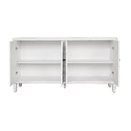 Bahut/buffet de rangement moderne blanc lavé de 60 pouces à 4 portes avec armoire de rangement accentuante en bois