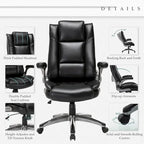 Fauteuil de bureau de direction en cuir - Chaise d'ordinateur à dossier haut avec accoudoirs rembourrés relevables et inclinaison réglable verrouillable
