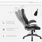 Fauteuil de bureau de direction en cuir - Chaise d'ordinateur à dossier haut avec accoudoirs rembourrés relevables et inclinaison réglable verrouillable