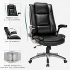 Fauteuil de bureau de direction en cuir - Chaise d'ordinateur à dossier haut avec accoudoirs rembourrés relevables et inclinaison réglable verrouillable