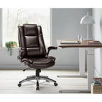 Fauteuil de bureau de direction en cuir - Chaise d'ordinateur à dossier haut avec accoudoirs rembourrés relevables et inclinaison réglable verrouillable
