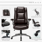 Fauteuil de bureau de direction en cuir - Chaise d'ordinateur à dossier haut avec accoudoirs rembourrés relevables et inclinaison réglable verrouillable